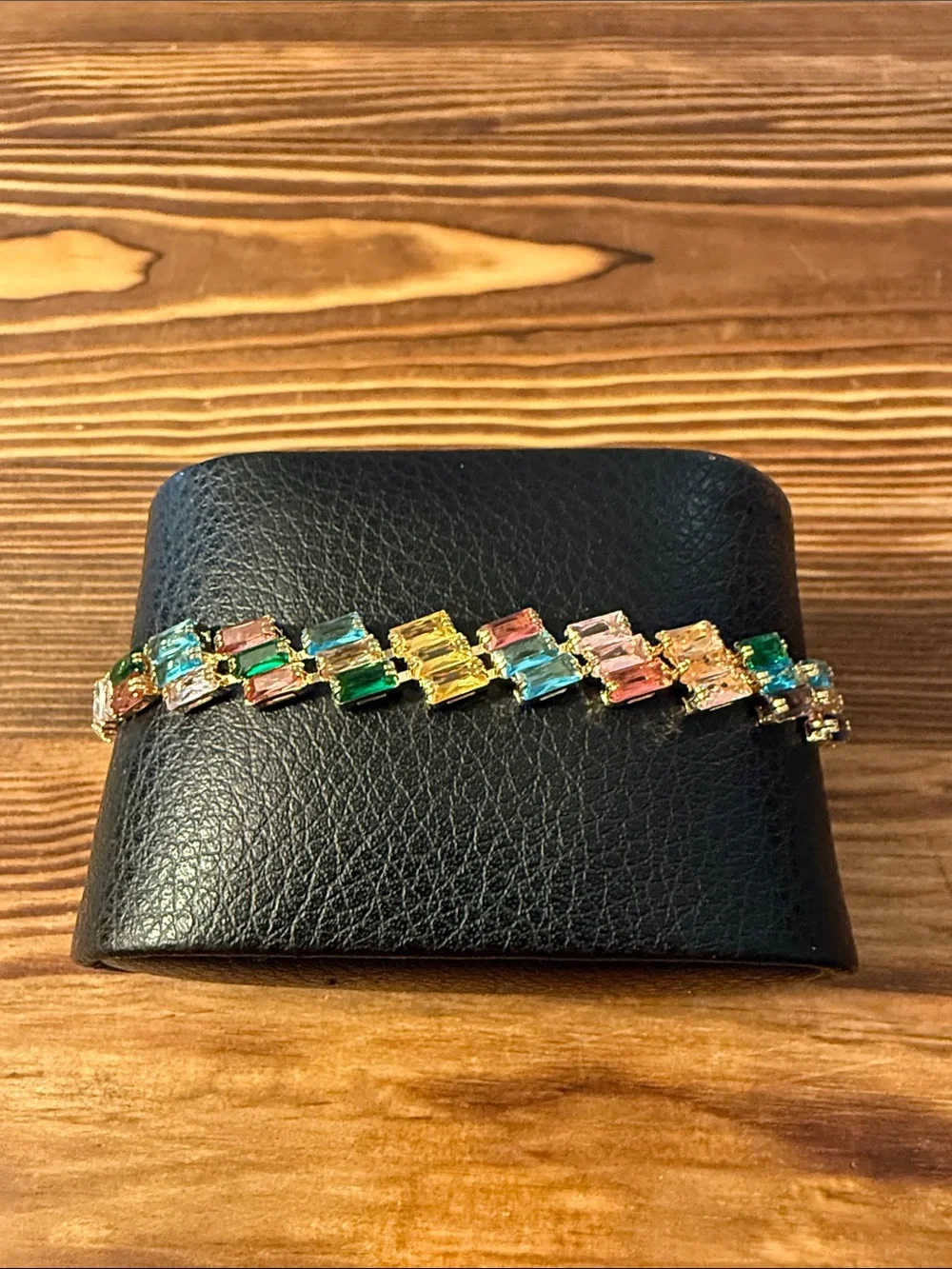 Gold Plated Multicolor Crystal Tennis Bracelet - Gold Tone Women’s Jewelry